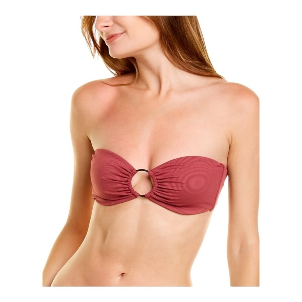 ONIA Luna Bandeau Bikini Top Solid Ribbed Maroon NWT